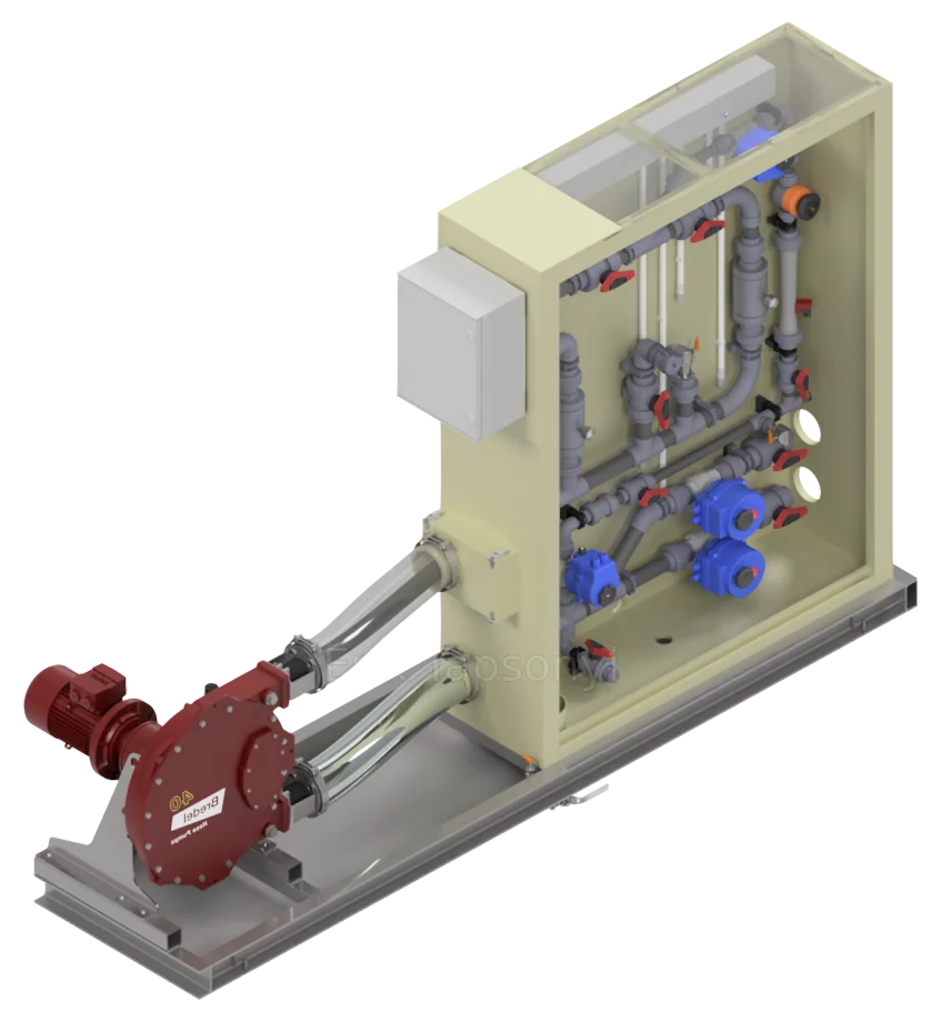 3D CAD model of the lime dosing cabinet, pumps and pipework