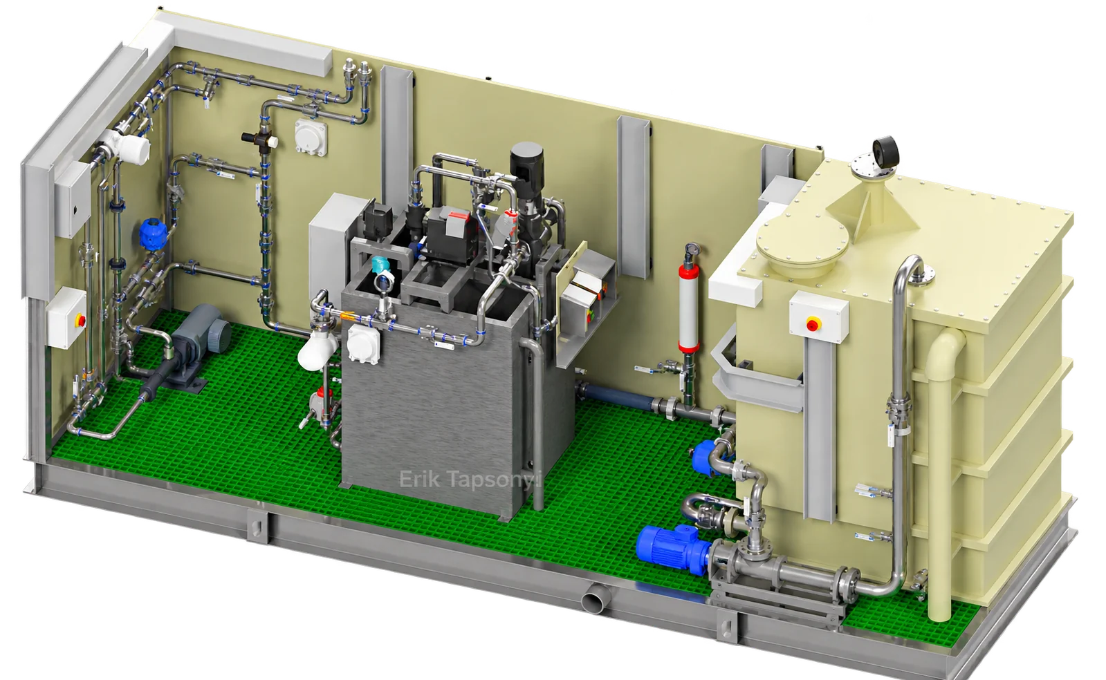 Complete single-skid liquid polymer batching and dosing assembly